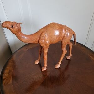 Vintage Leather Wrapped Brown Camel Standing 11 Inches Tall